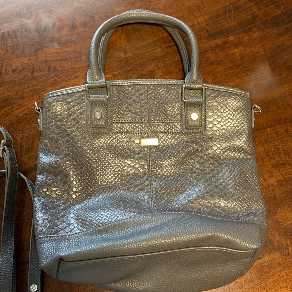 Thirty-One Gray snakeskin City satchel